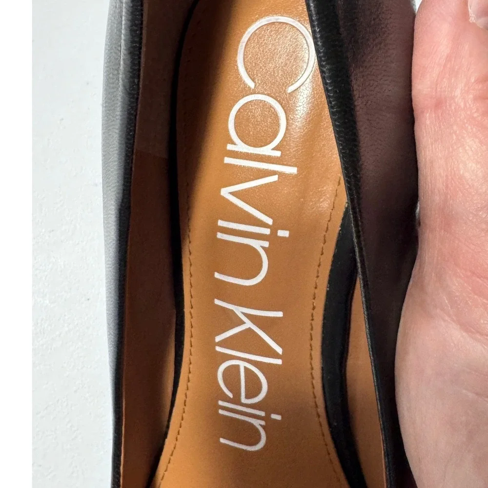 Calvin Klein Pumps Women 10 Black Excellent Leather Pointed Toe Stiletto Heel